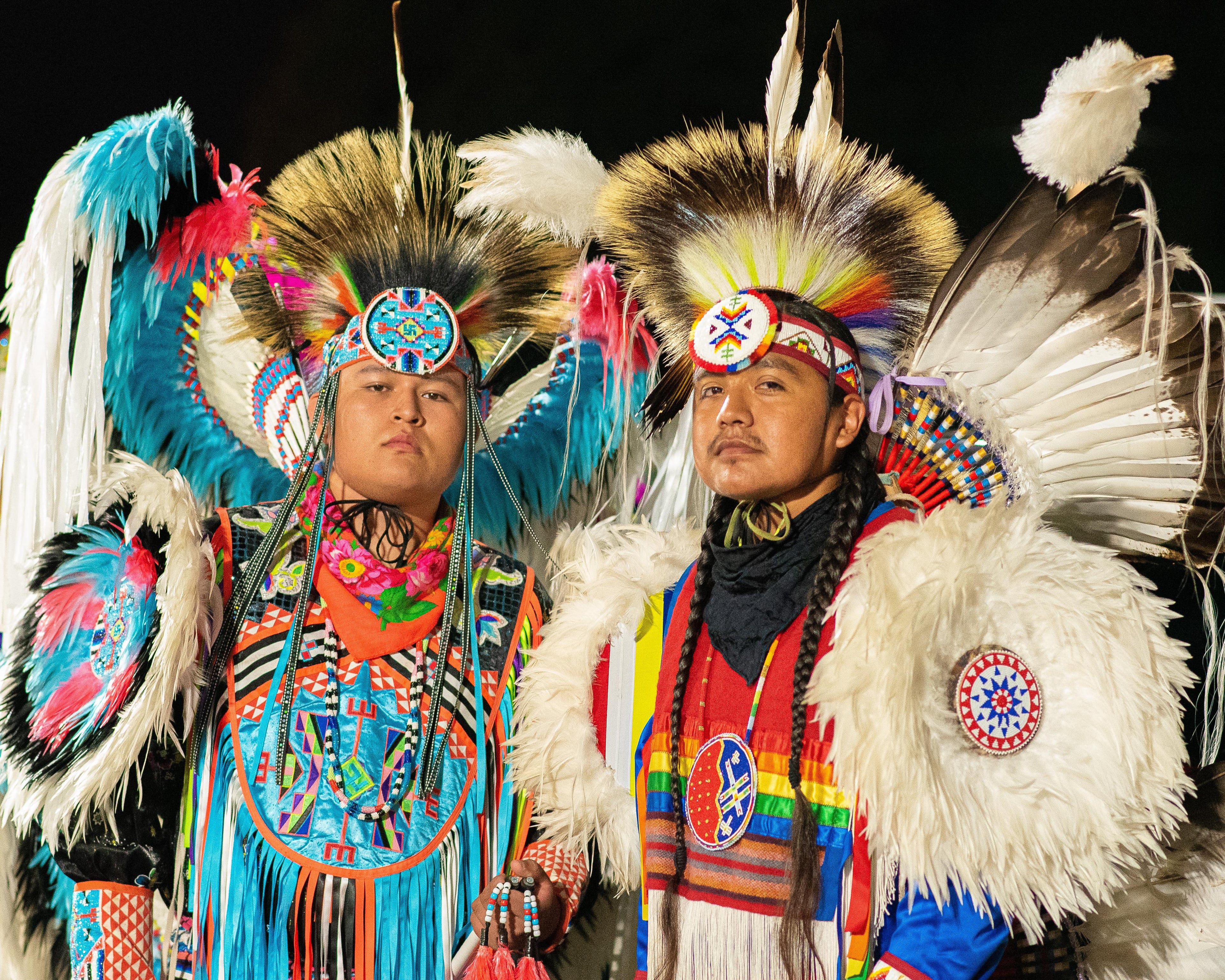 Ponca fancy dancers in traditional regalia